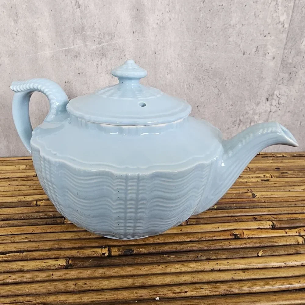 Vintage 40s Hall Birch Light Blue‎ Spice Teapot Darby Pattern Victorian Style